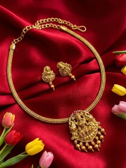 Divine Lakshmi Motif Antique Gold-Plated Temple Jewelry Set
