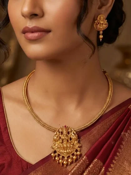 Divine Lakshmi Motif Antique Gold Plated Temple Jewelry Set