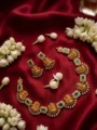 Antique Gold Plated Temple Jewellery Lakshmi Necklace Set with Emerald Stones