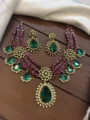 Emerald and Ruby 3-Layer Luxury Necklace Set with ear rings