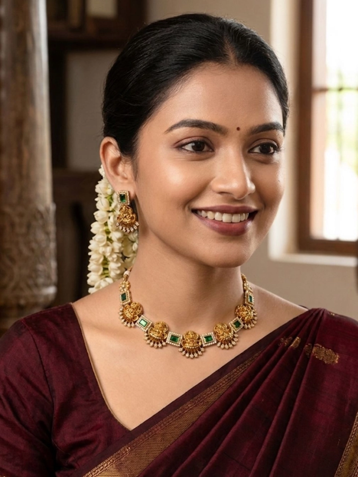 Gold Plated Temple Jewellery Lakshmi Necklace Set