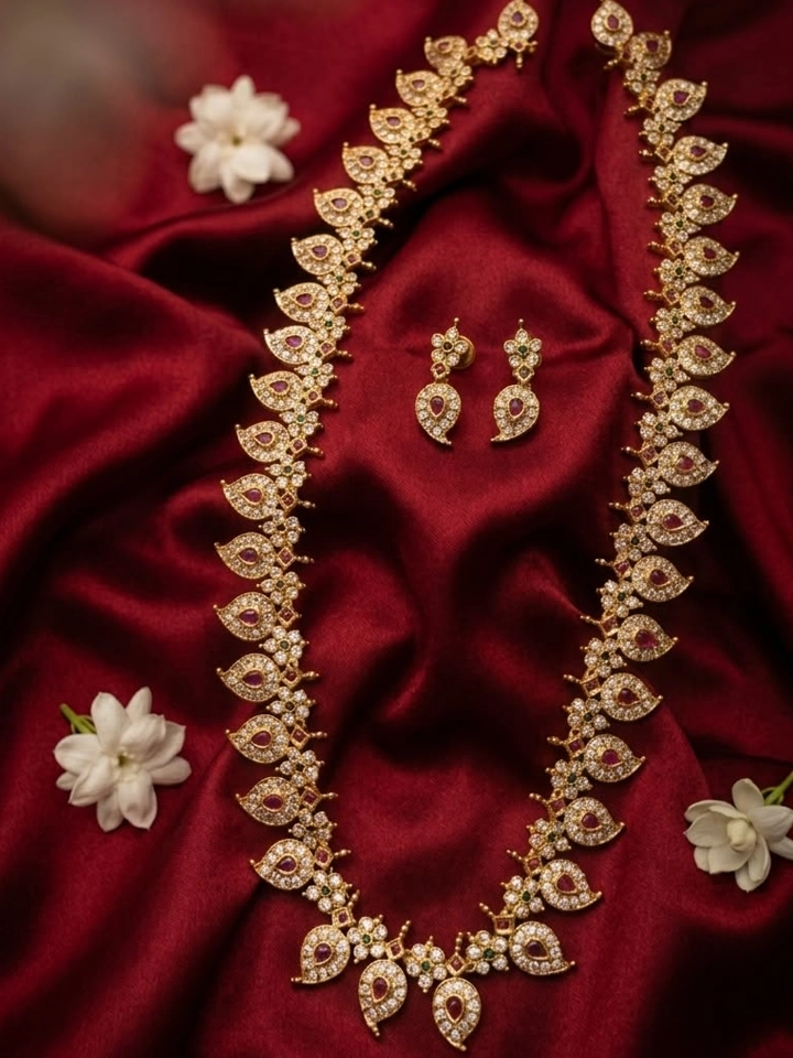 Traditional Gold-Plated Mango Haaram Necklace Set