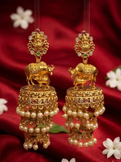 Divine Kamadhenu Pearl Jhumkas