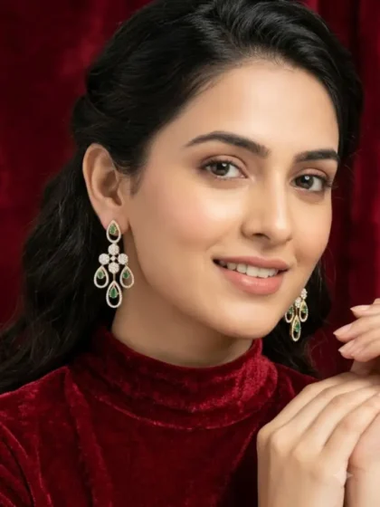 Emerald-Green and Cubic Zirconia Festive Jewelry Set