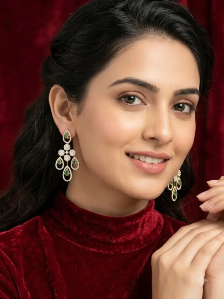 Emerald-Green and Cubic Zirconia Festive Jewelry Set