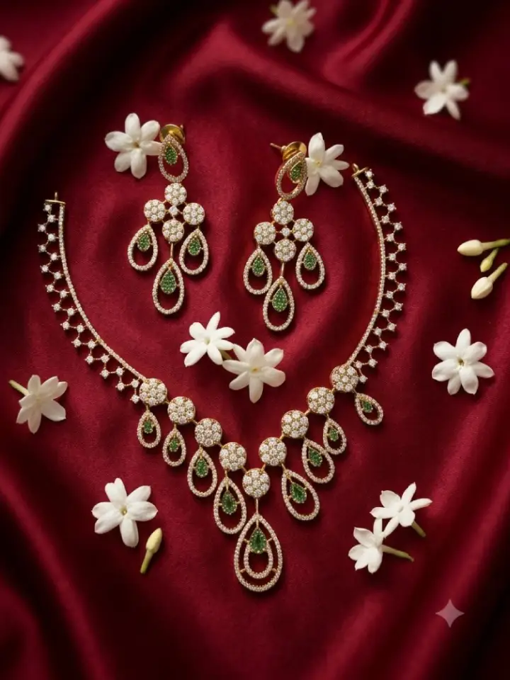 Exquisite Emerald-Green & Cubic Zirconia Festive Jewelry