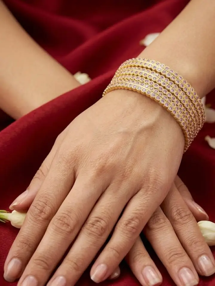 Handcrafted Gold-Plated Stone Bangles