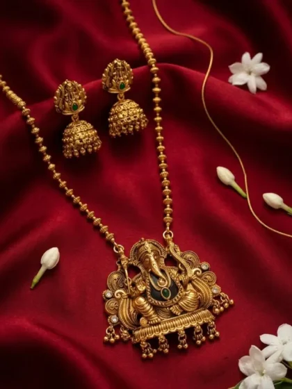 Antique Gold Ganesha Pendant Necklace Set