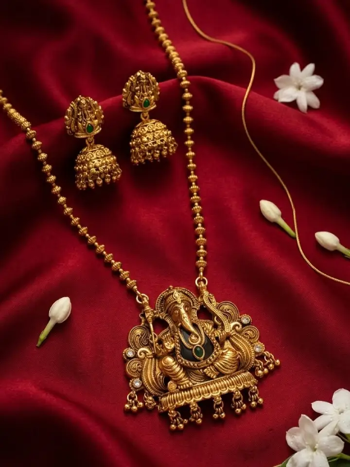 Antique Gold Ganesha Pendant Necklace Set