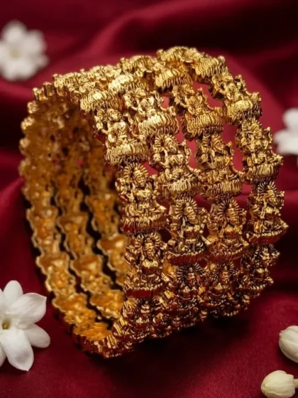 Antique Gold Lakshmi Temple Bangle Set – Traditional Divine Jewellery