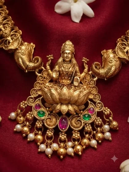 Antique Gold Lakshmi Temple Jewellery Set - Necklace and Earring