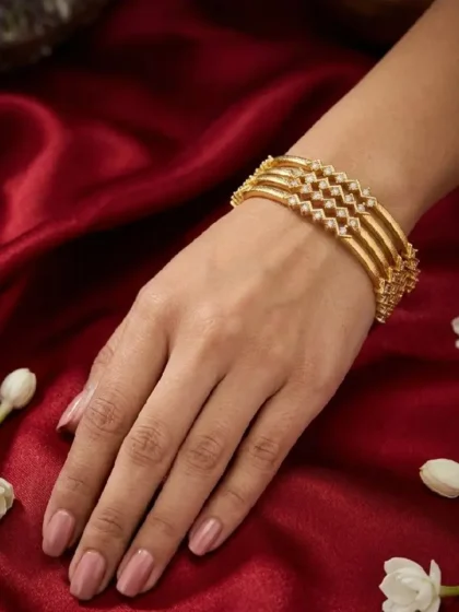 Elegant Gold-Plated Zig-Zag Diamond Bangles for Women