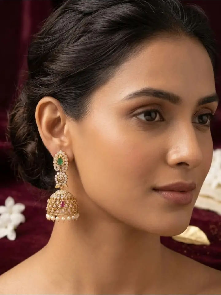 Gold Plated CZ Jhumka Earrings Gold Plated CZ Jhumka Earrings