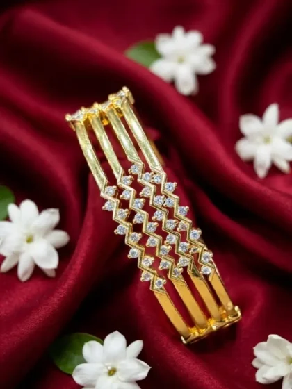 Gold-Plated Zig-Zag Diamond Bangles