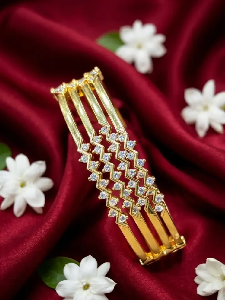 Gold-Plated Zig-Zag Diamond Bangles