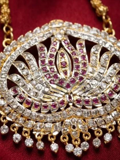 Royal Lotus Kundan and Ruby Necklace with pendant