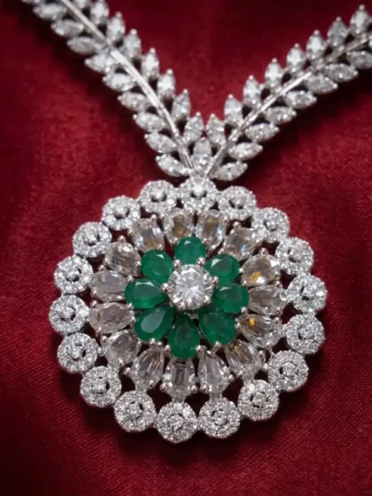 Sparkling Emerald & CZ Diamond Necklace Set
